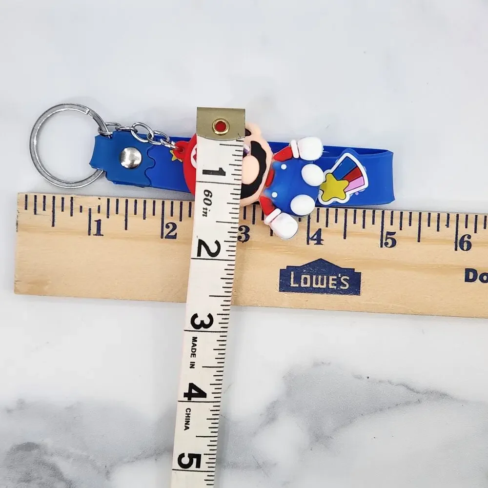 *NEW* Mario! Super Mario 3D Figure Keychain & Strap Bag Charm PVC/Silicone Blue